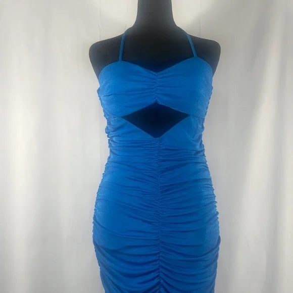 Blue ruched long maxi dress,cut out, peek a boo tube top, halter neck top - Picture 2 of 8